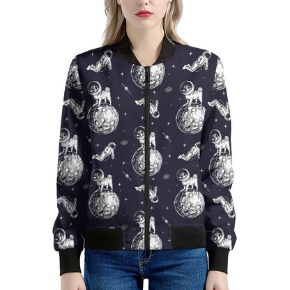 Astronaut Pug In Space Pattern Print Women's Bomber Jacket