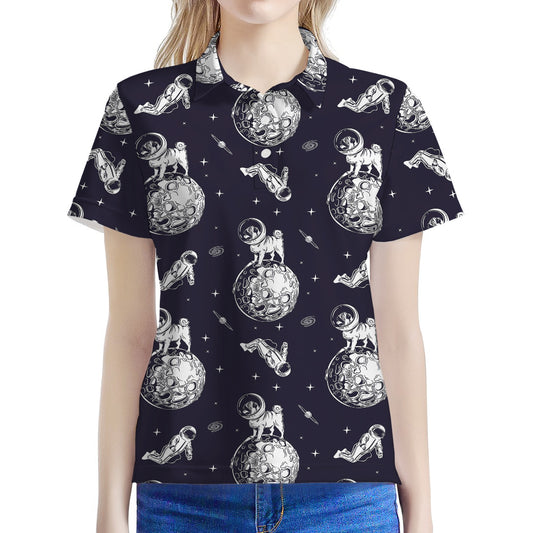 Astronaut Pug In Space Pattern Print Women's Polo Shirt