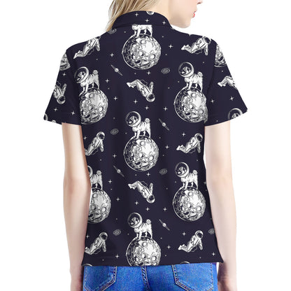 Astronaut Pug In Space Pattern Print Women's Polo Shirt