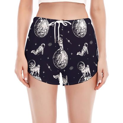 Astronaut Pug In Space Pattern Print Women's Split Running Shorts