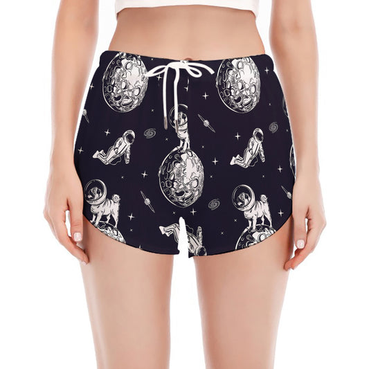Astronaut Pug In Space Pattern Print Women's Split Running Shorts