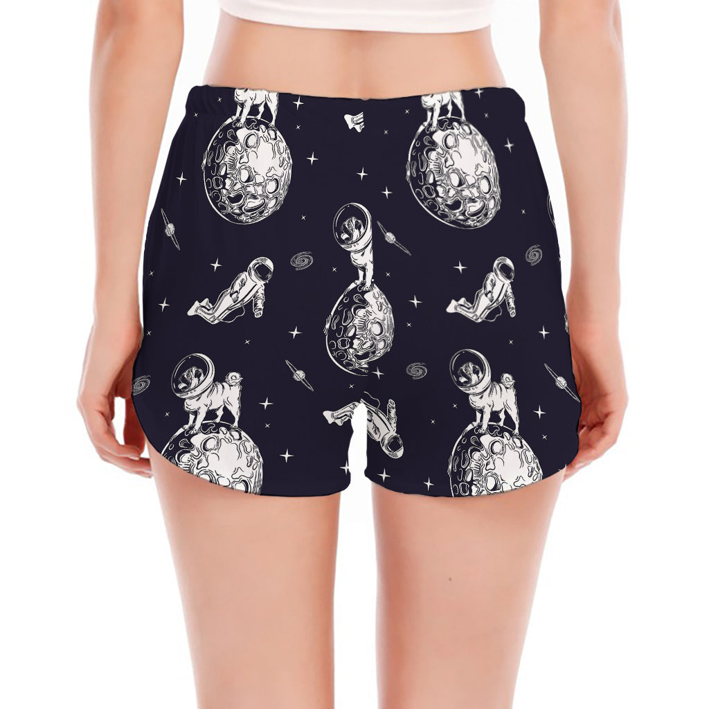 Astronaut Pug In Space Pattern Print Women's Split Running Shorts