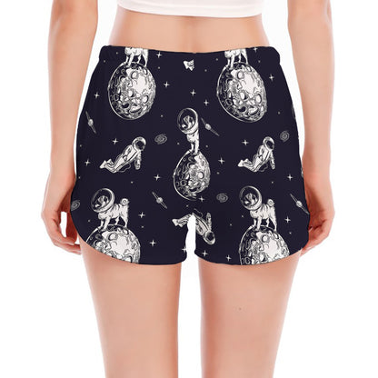 Astronaut Pug In Space Pattern Print Women's Split Running Shorts