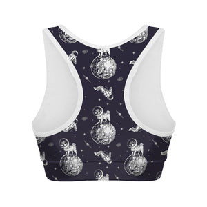 Astronaut Pug In Space Pattern Print Women's Sports Bra