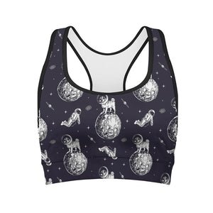 Astronaut Pug In Space Pattern Print Women's Sports Bra