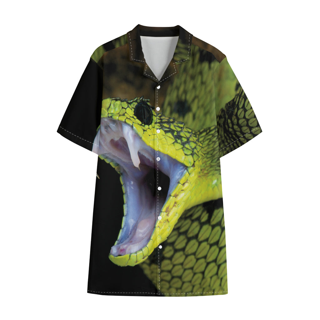 Atheris Nitschei Snake Print Cotton Hawaiian Shirt