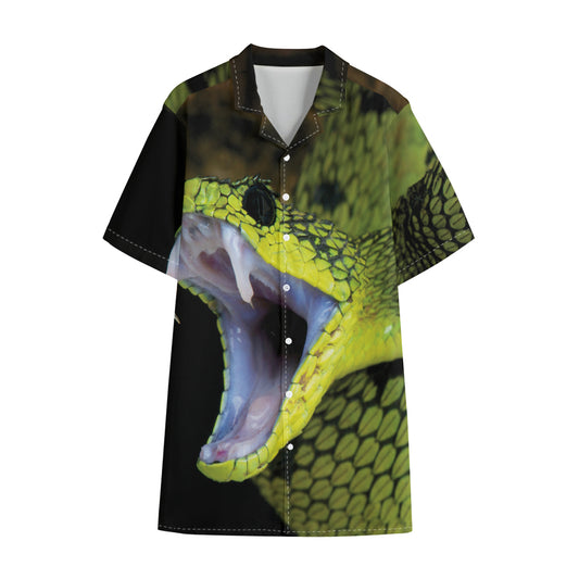 Atheris Nitschei Snake Print Cotton Hawaiian Shirt