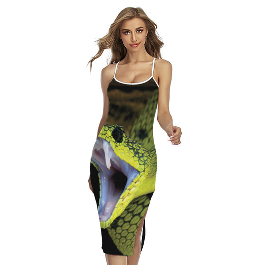 Atheris Nitschei Snake Print Cross Back Cami Dress