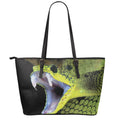 Atheris Nitschei Snake Print Leather Tote Bag With Zipper