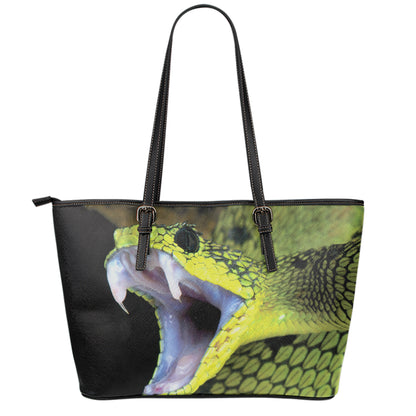 Atheris Nitschei Snake Print Leather Tote Bag