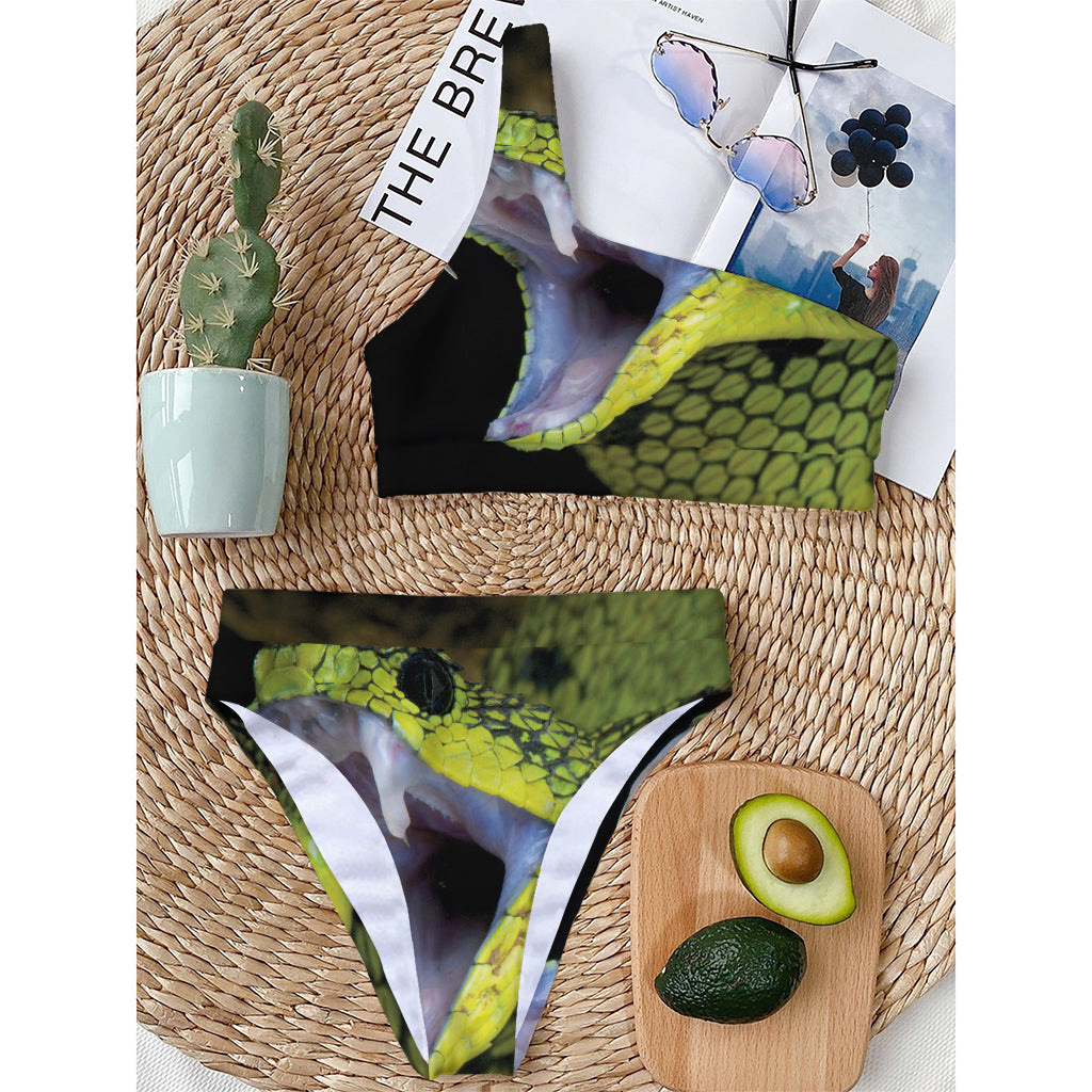 Atheris Nitschei Snake Print One Shoulder Bikini Top