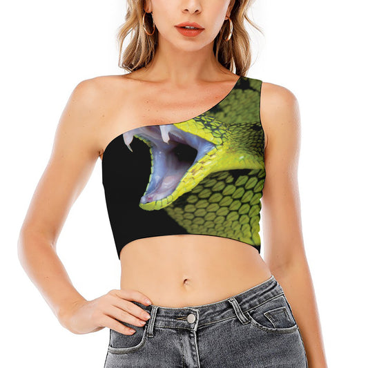Atheris Nitschei Snake Print One Shoulder Crop Top