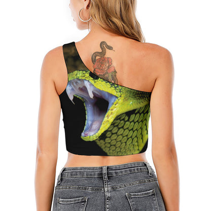 Atheris Nitschei Snake Print One Shoulder Crop Top