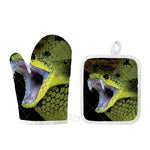 Atheris Nitschei Snake Print Oven Mitt And Pot Holder Set