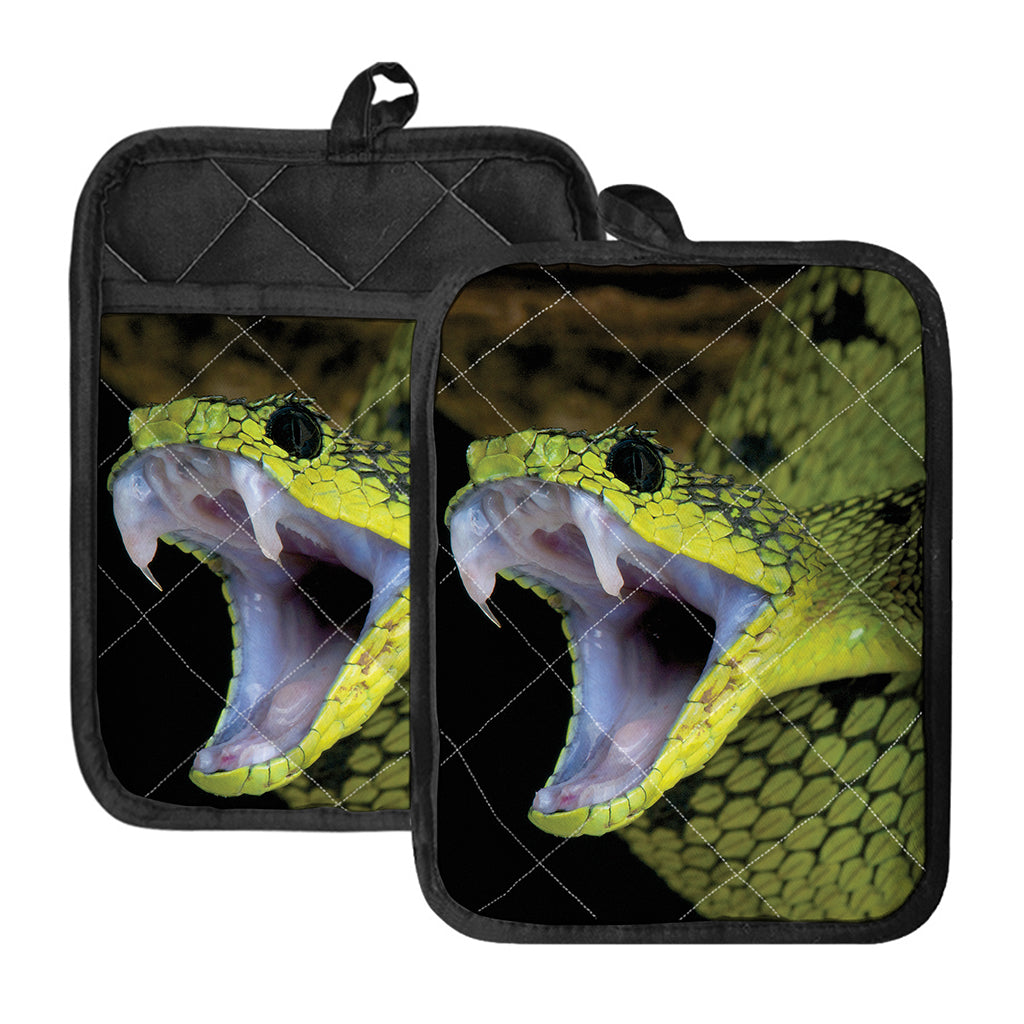Atheris Nitschei Snake Print Pot Holders With Pocket