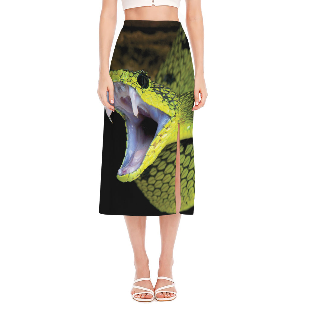 Atheris Nitschei Snake Print Side Slit Midi Skirt