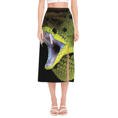 Atheris Nitschei Snake Print Side Slit Midi Skirt