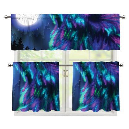 Aurora Howling Wolf Spirit Print 3 Piece Kitchen Curtains