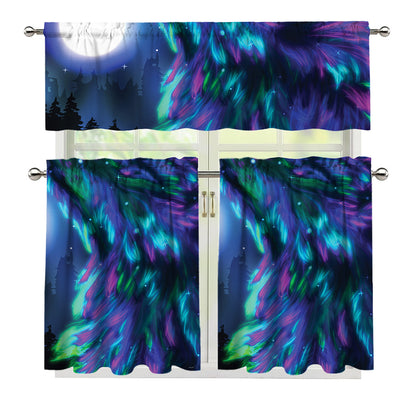 Aurora Howling Wolf Spirit Print 3 Piece Kitchen Curtains