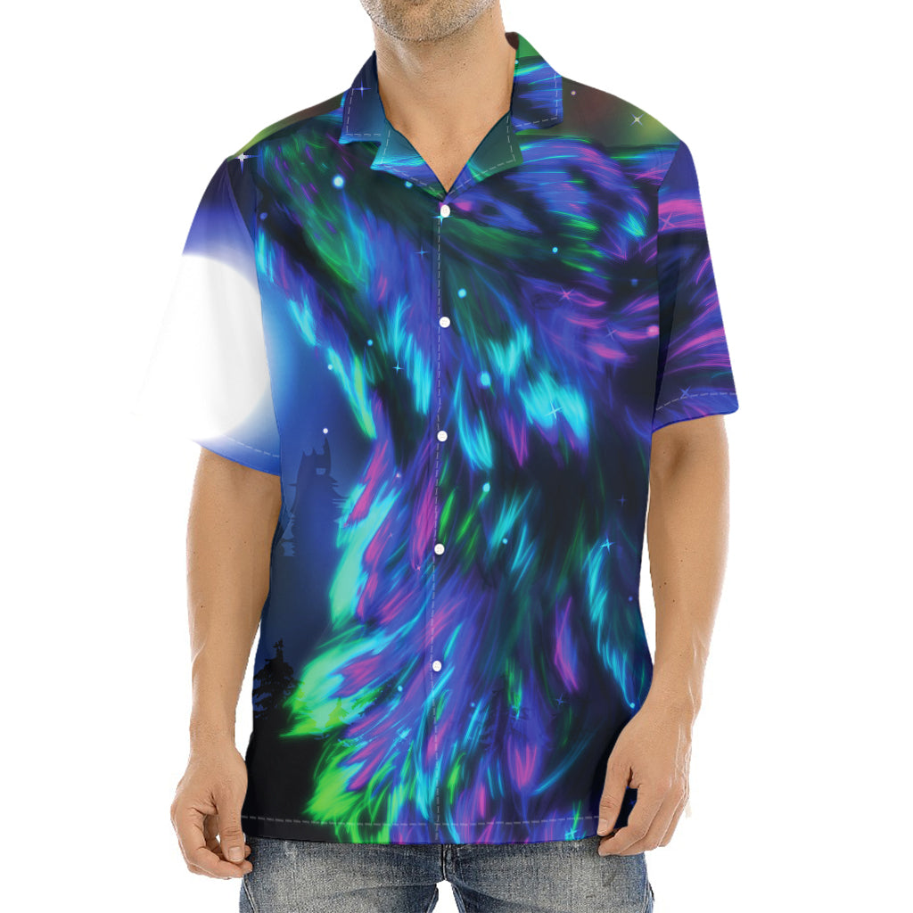 Aurora Howling Wolf Spirit Print Aloha Shirt