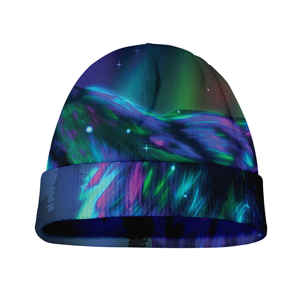 Aurora Howling Wolf Spirit Print Beanie