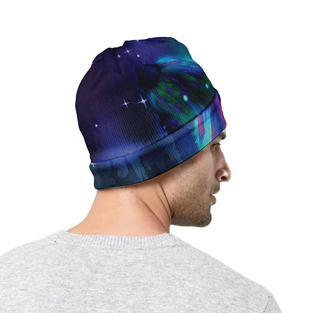 Aurora Howling Wolf Spirit Print Beanie