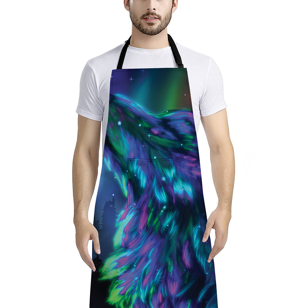 Aurora Howling Wolf Spirit Print Bib Apron With Pocket