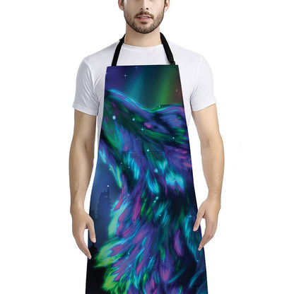 Aurora Howling Wolf Spirit Print Bib Apron With Pocket