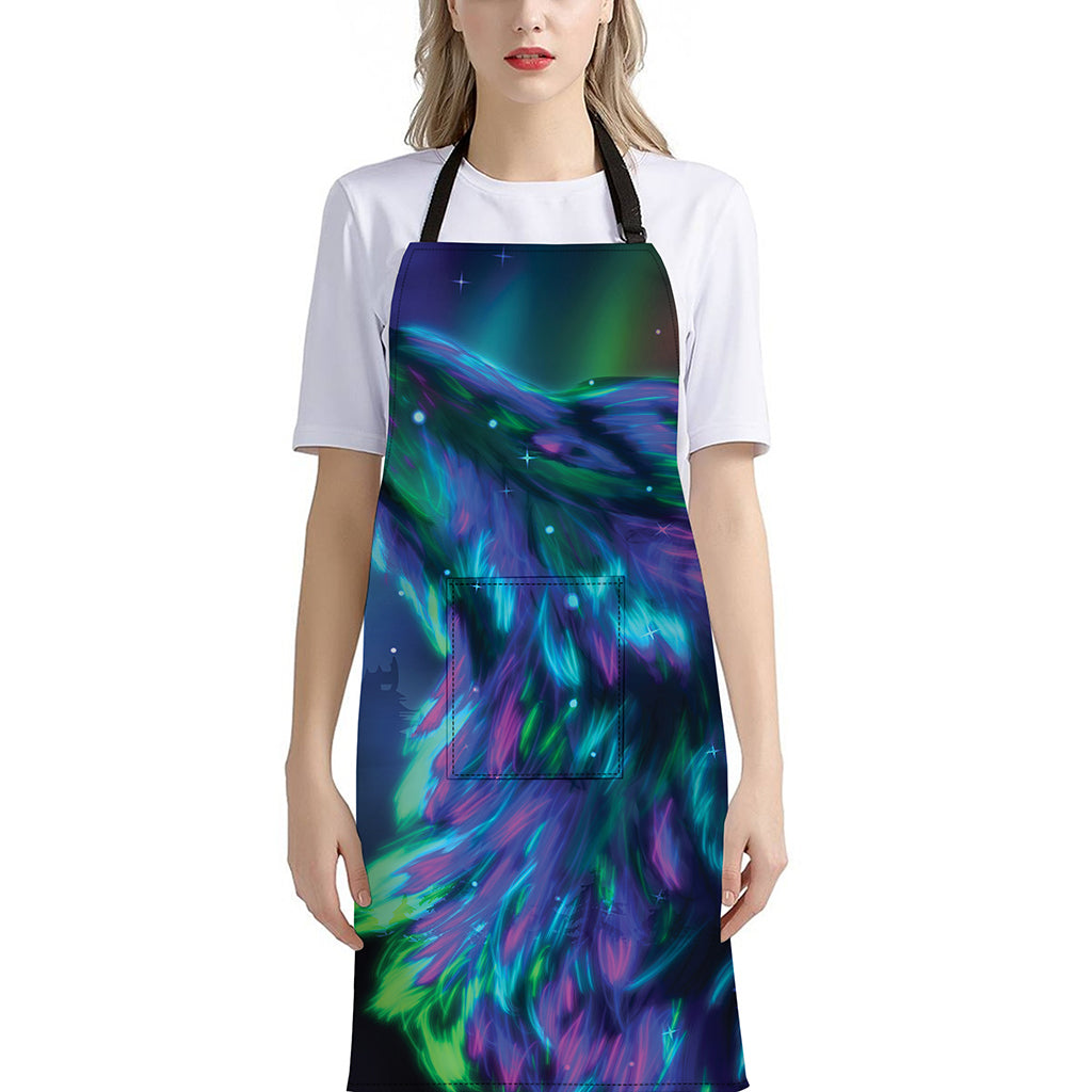 Aurora Howling Wolf Spirit Print Bib Apron With Pocket