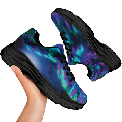 Aurora Howling Wolf Spirit Print Black Chunky Shoes