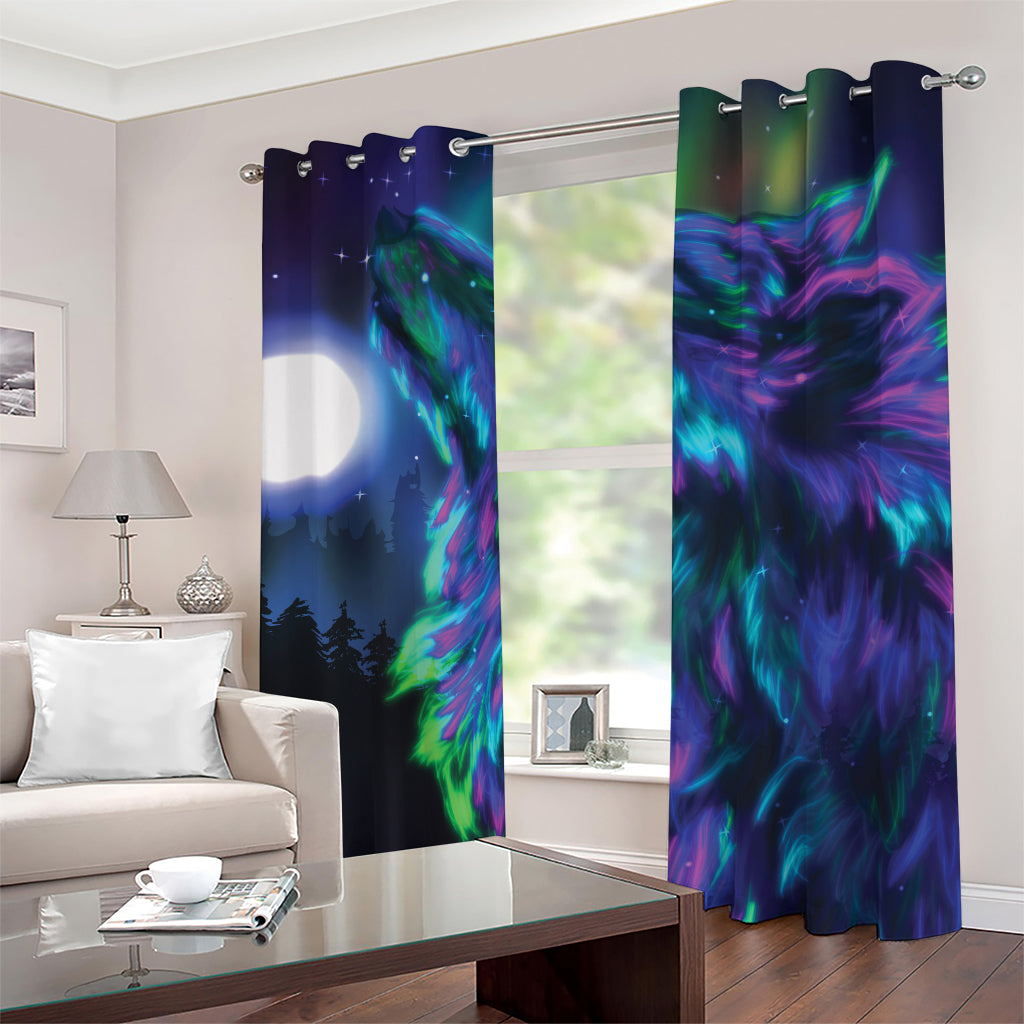 Aurora Howling Wolf Spirit Print Blackout Grommet Curtains