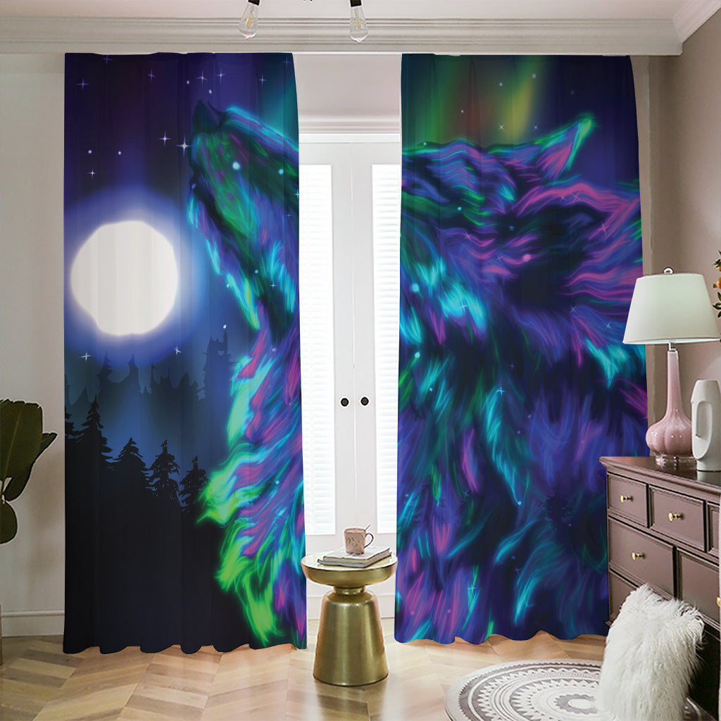 Aurora Howling Wolf Spirit Print Blackout Pencil Pleat Curtains