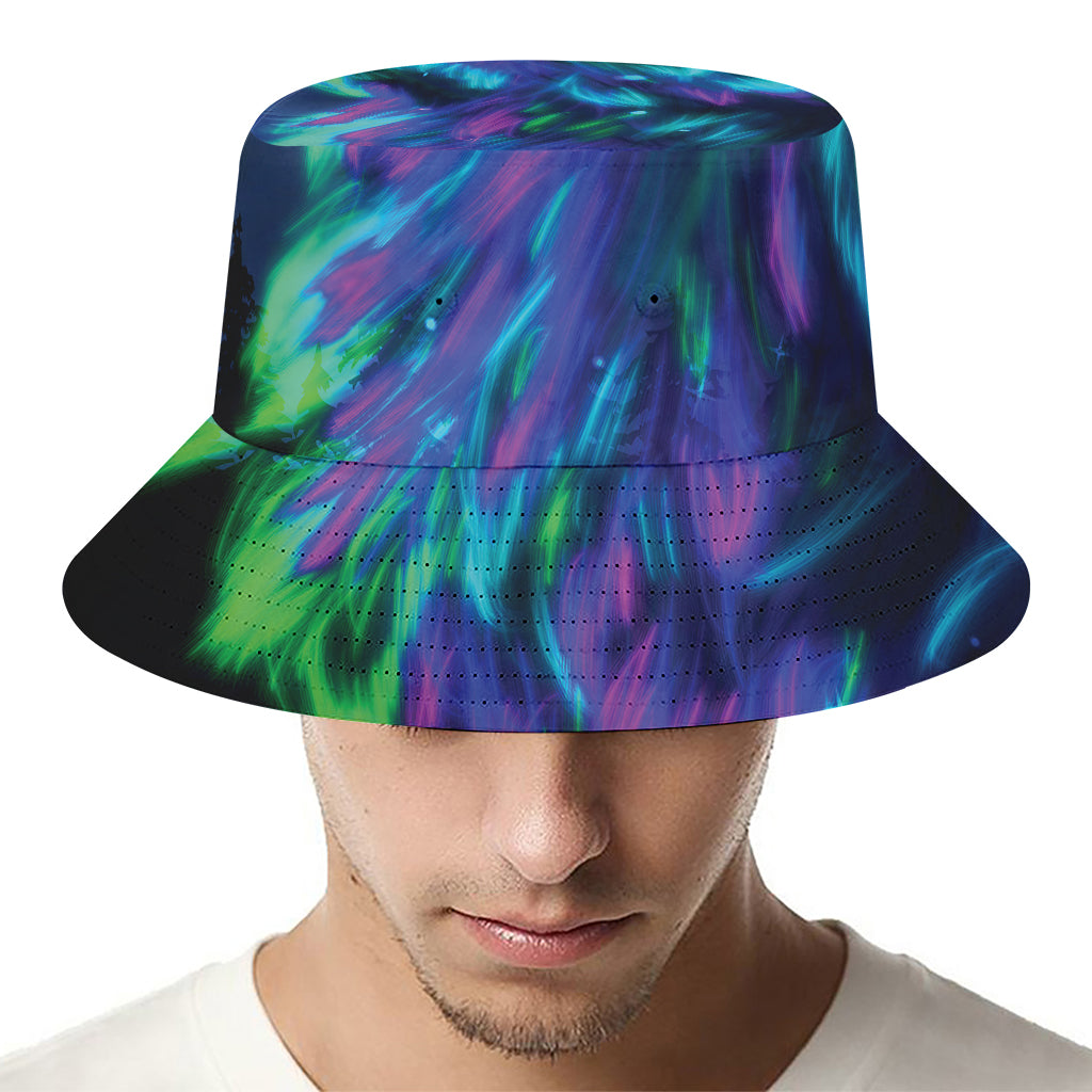Aurora Howling Wolf Spirit Print Bucket Hat