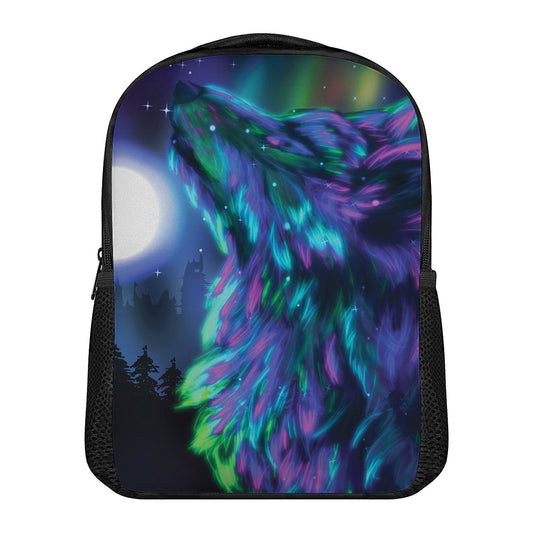 Aurora Howling Wolf Spirit Print Casual Backpack