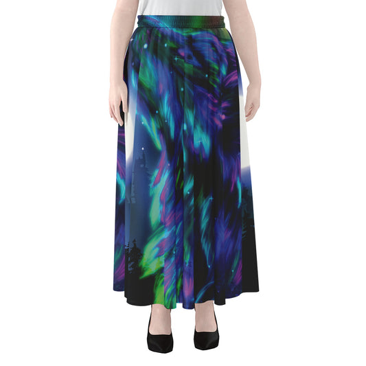 Aurora Howling Wolf Spirit Print Chiffon Maxi Skirt