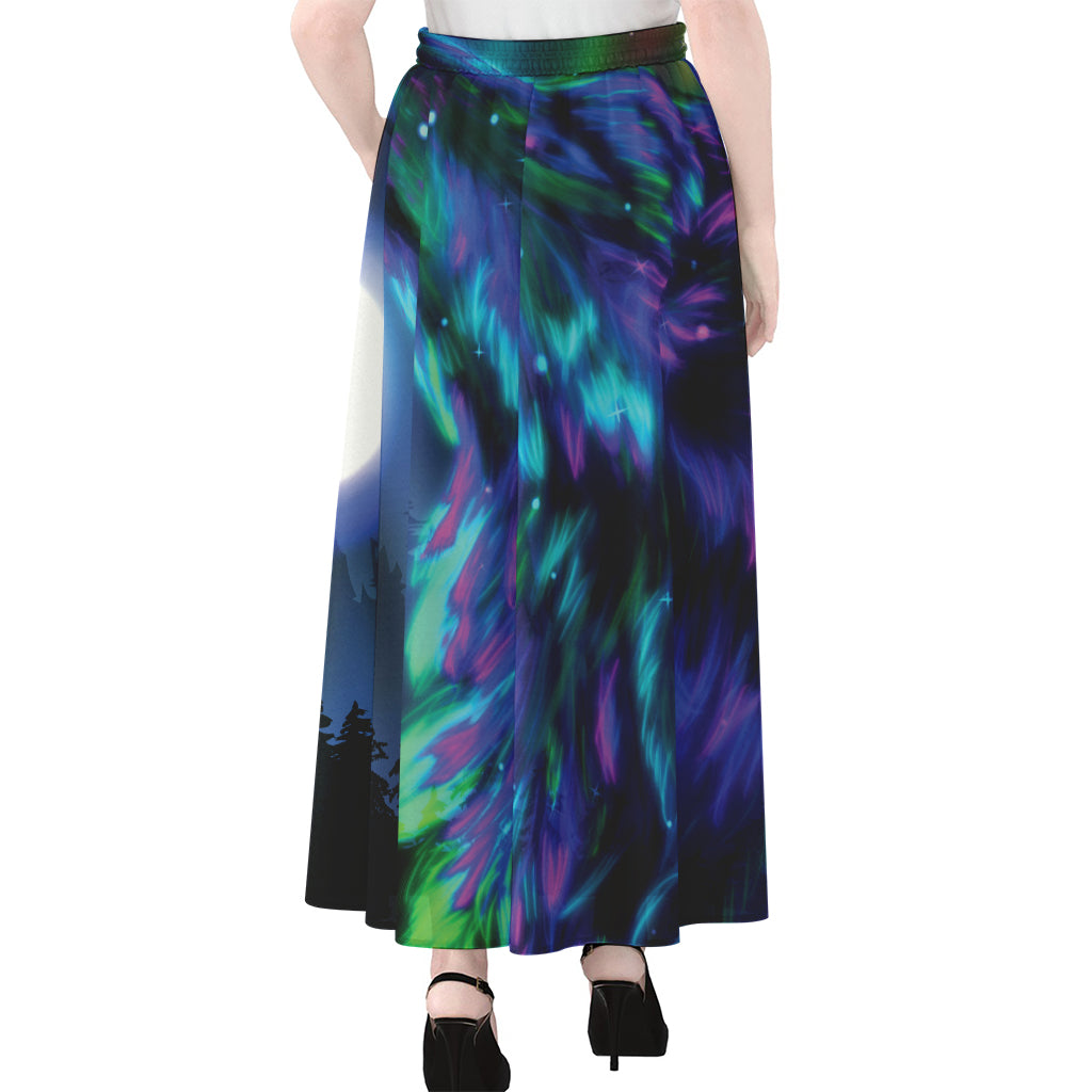 Aurora Howling Wolf Spirit Print Chiffon Maxi Skirt