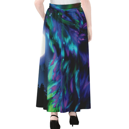 Aurora Howling Wolf Spirit Print Chiffon Maxi Skirt