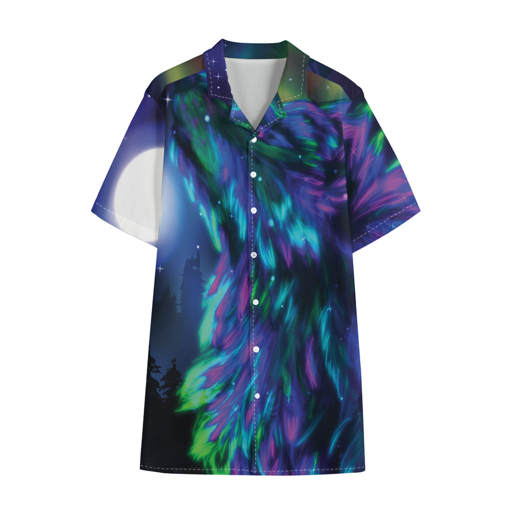 Aurora Howling Wolf Spirit Print Cotton Hawaiian Shirt