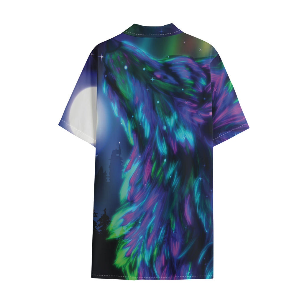 Aurora Howling Wolf Spirit Print Cotton Hawaiian Shirt