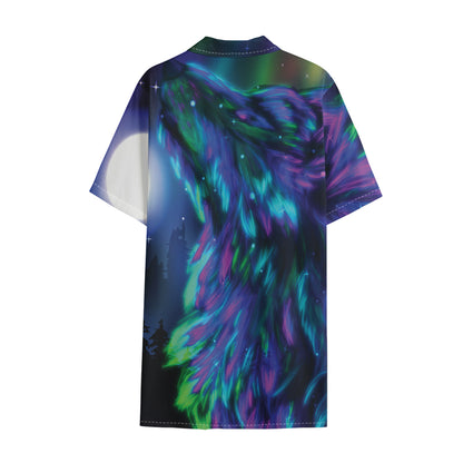 Aurora Howling Wolf Spirit Print Cotton Hawaiian Shirt
