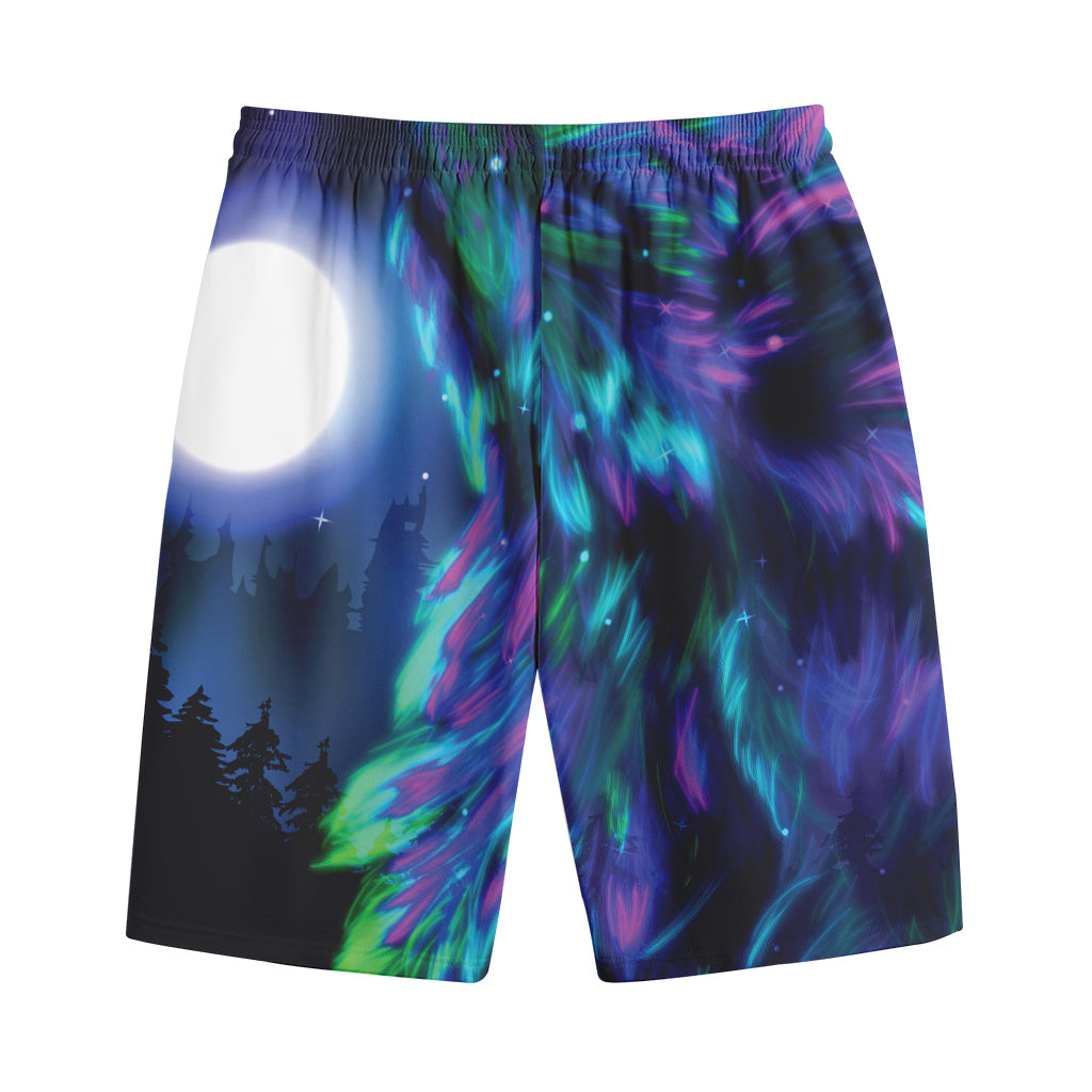 Aurora Howling Wolf Spirit Print Cotton Shorts