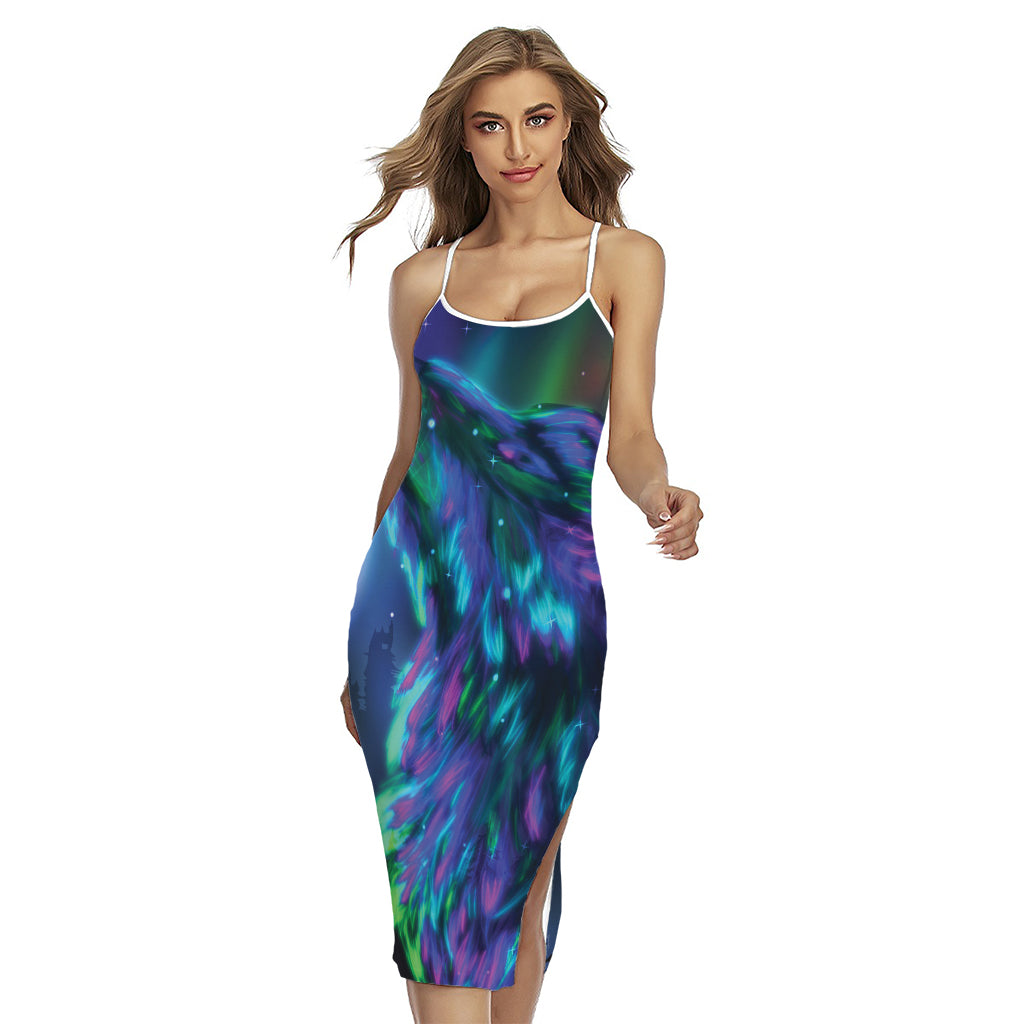 Aurora Howling Wolf Spirit Print Cross Back Cami Dress
