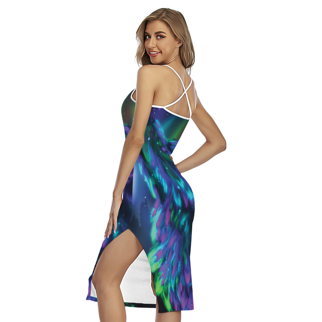Aurora Howling Wolf Spirit Print Cross Back Cami Dress