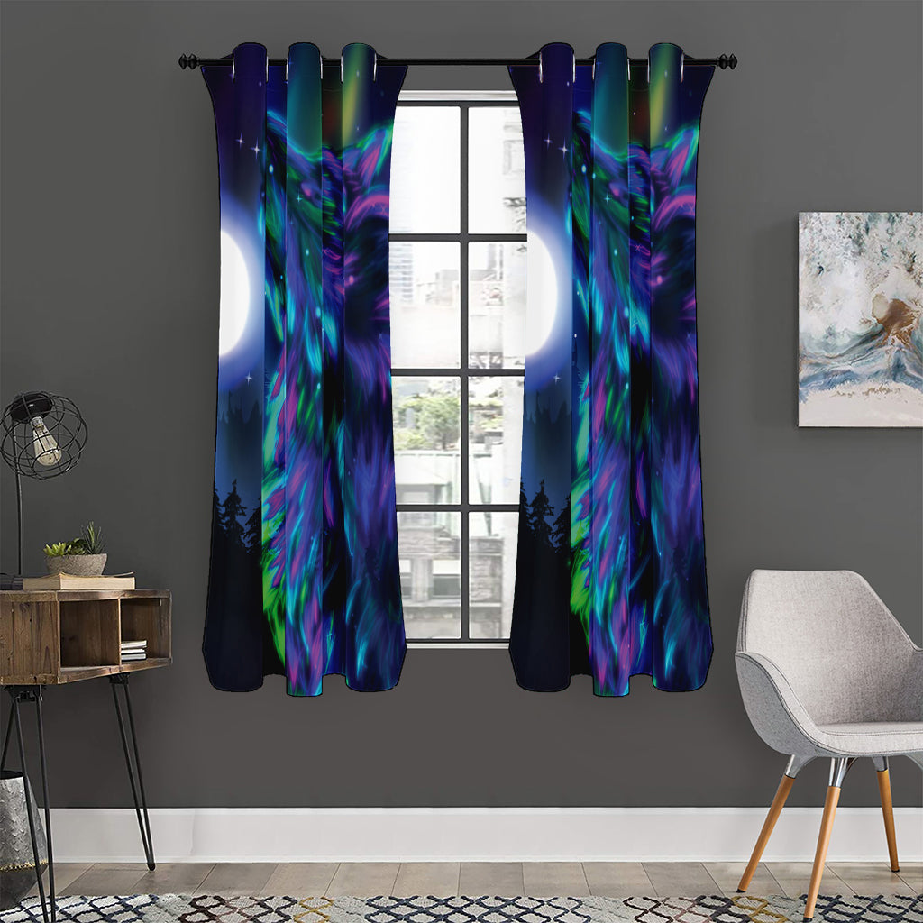 Aurora Howling Wolf Spirit Print Curtain
