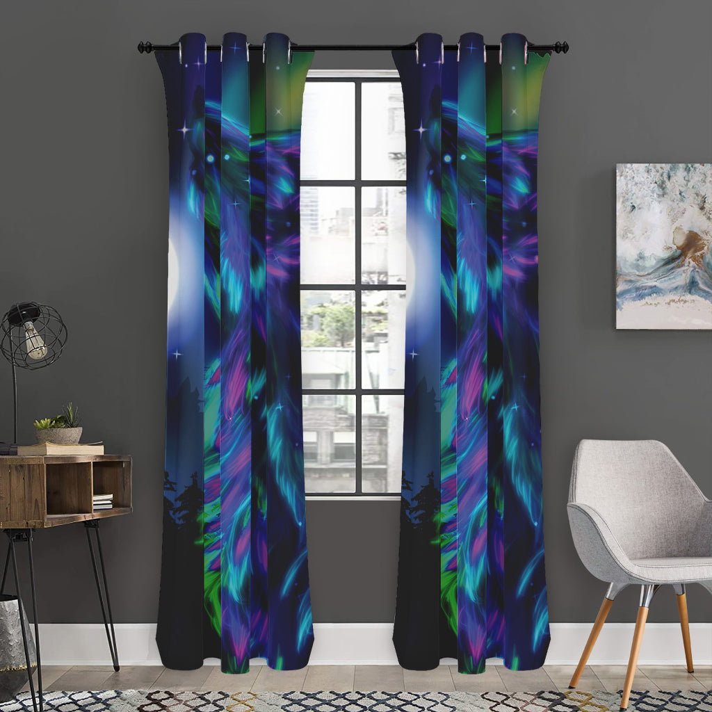 Aurora Howling Wolf Spirit Print Curtain