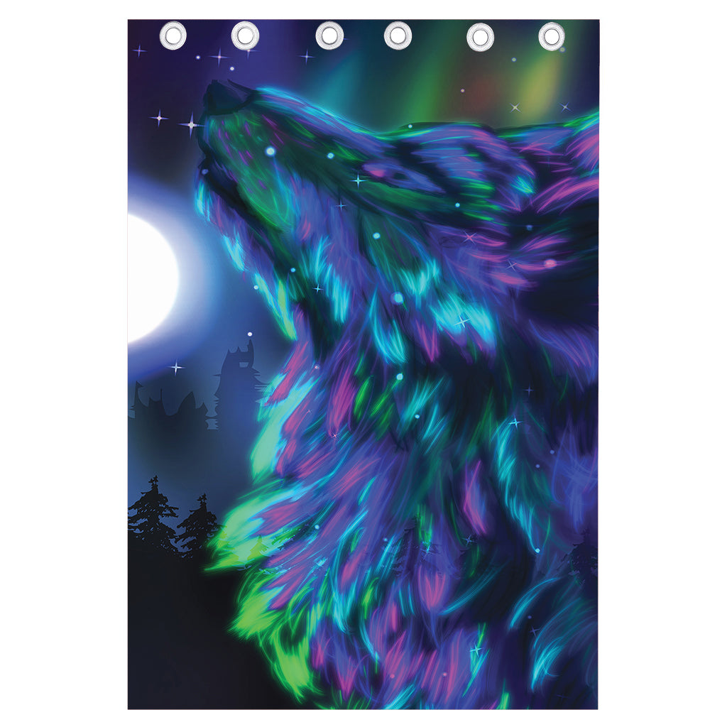 Aurora Howling Wolf Spirit Print Curtain