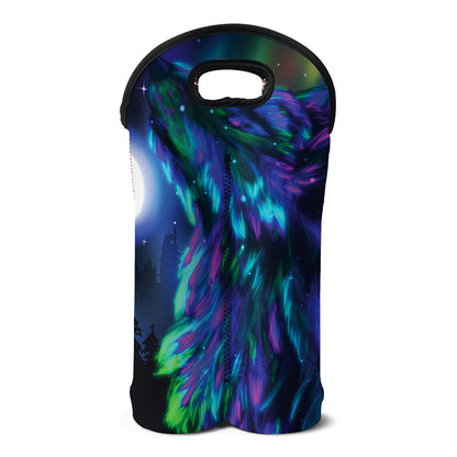 Aurora Howling Wolf Spirit Print Double Neoprene Wine Tote