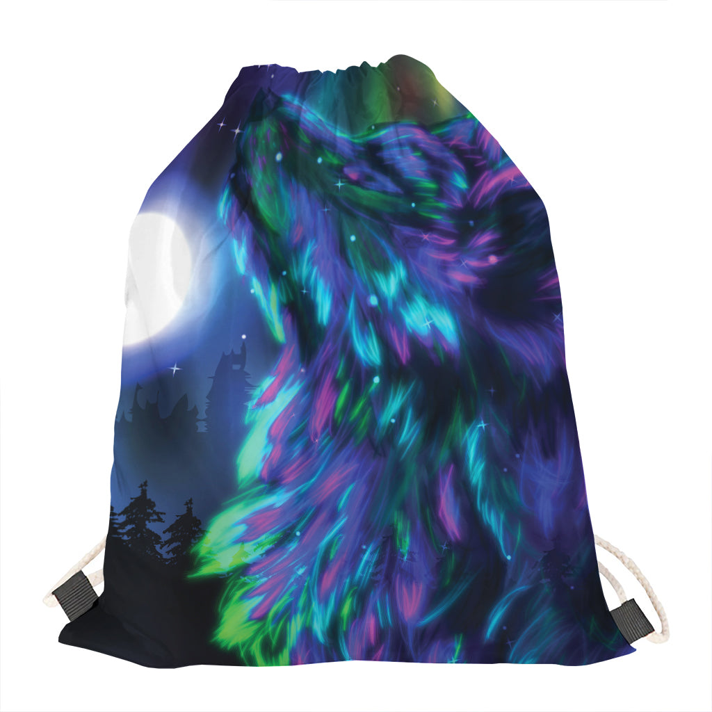 Aurora Howling Wolf Spirit Print Drawstring Bag