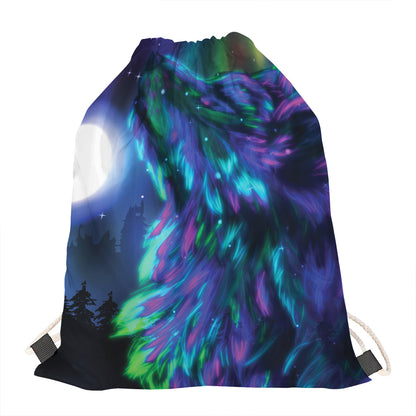 Aurora Howling Wolf Spirit Print Drawstring Bag