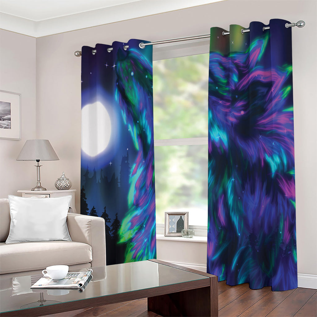Aurora Howling Wolf Spirit Print Extra Wide Grommet Curtains